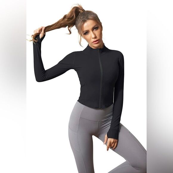 Women's Stretchy Athletic Workout Lightweight Jacket Full Zip Running Jacket - Picture 5 of 7